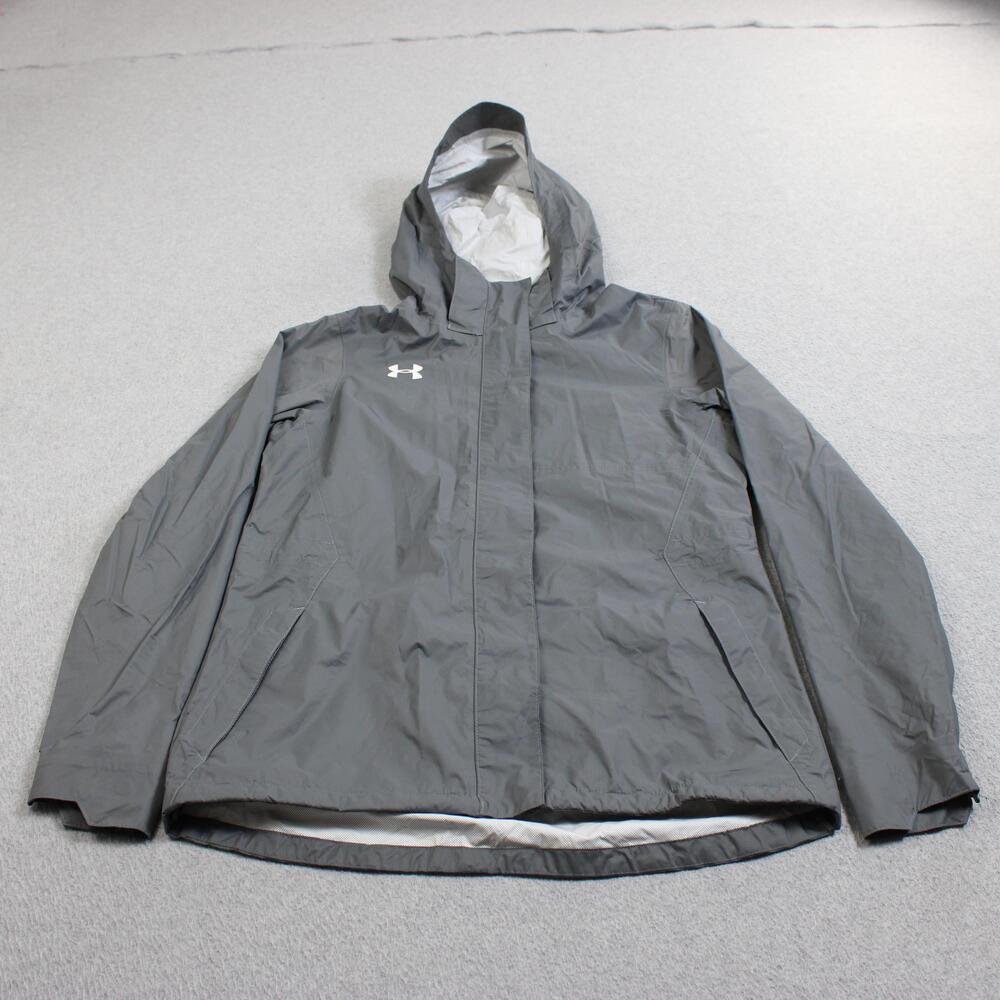 Under Armour Windbreaker Jacket Men XS Gray Hooded Full Zip Ripstop Hike Outdoor